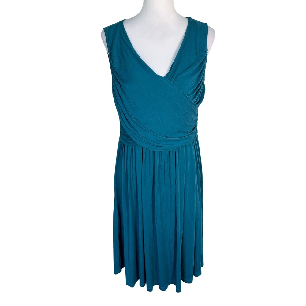 ANTHROPOLOGIE GIRLS FROM SAVOY Large Teal Ruched Sleeveless Jersey Midi Dress